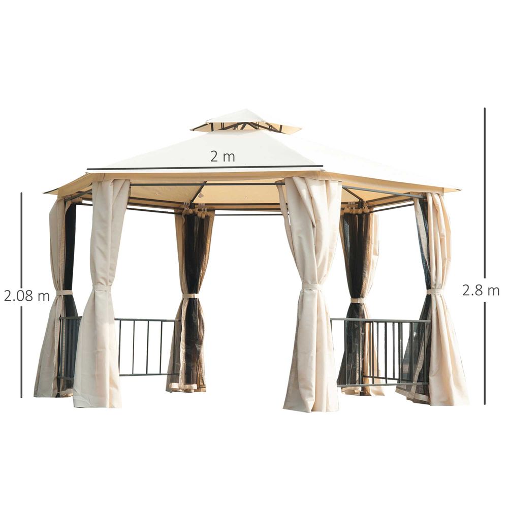 Hexagon Gazebo Patio Party Tent Outdoor Garden Shelter 2 Tier Roof & Side Panel - anydaydirect