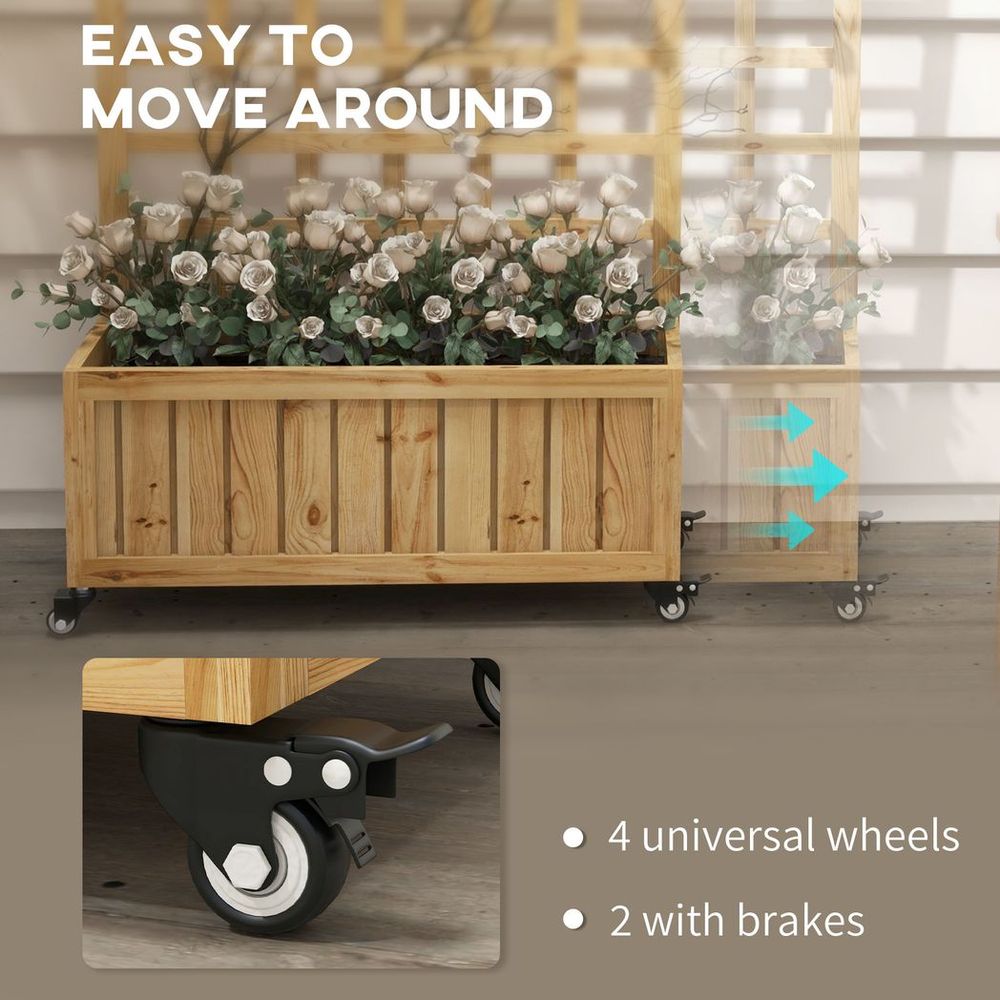 Outsunny Wooden Trellis Planter, Raised Garden Bed with Wheels and Bed Liner - anydaydirect