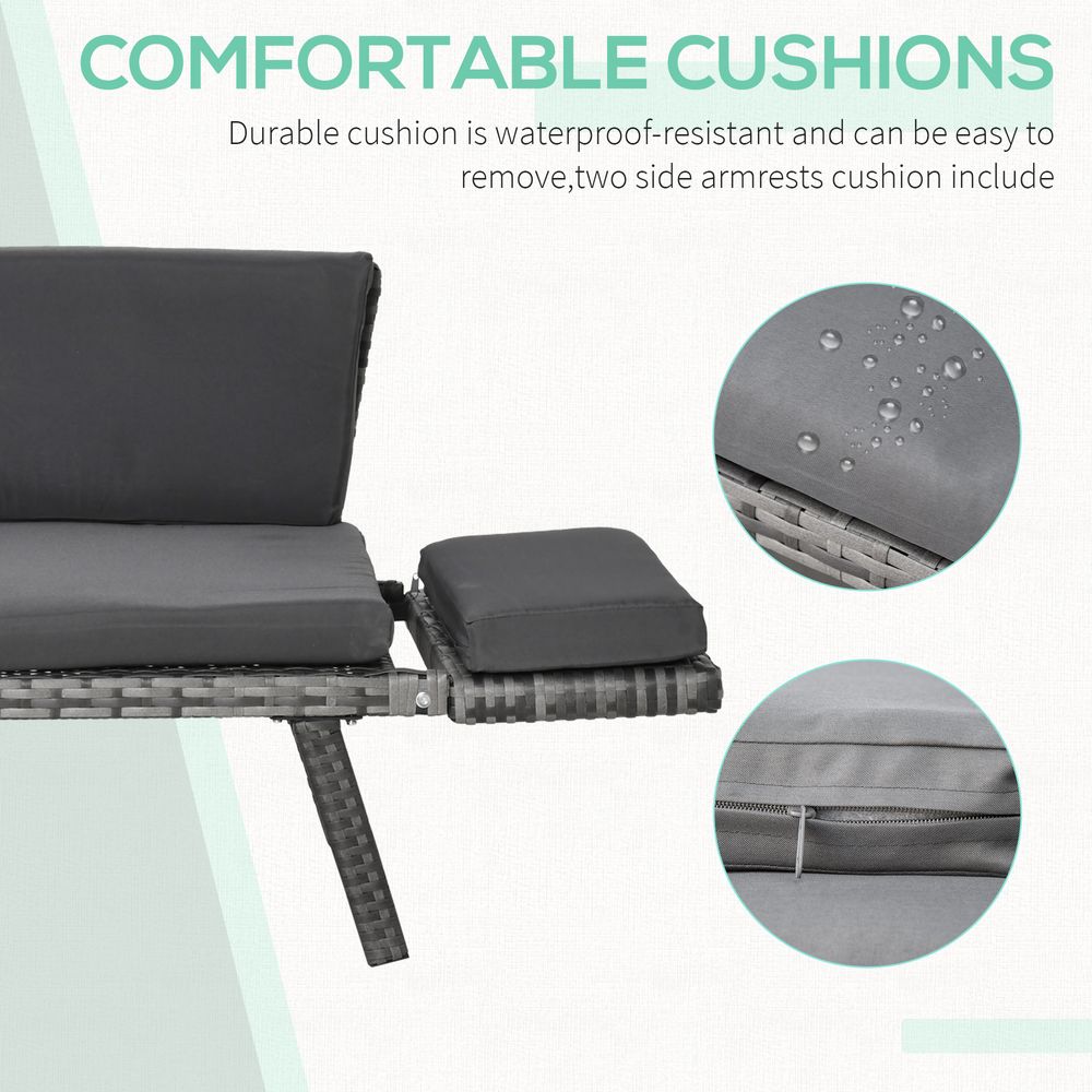 2 in 1 Rattan Folding Daybed Sofa Grey w/Cushion - anydaydirect