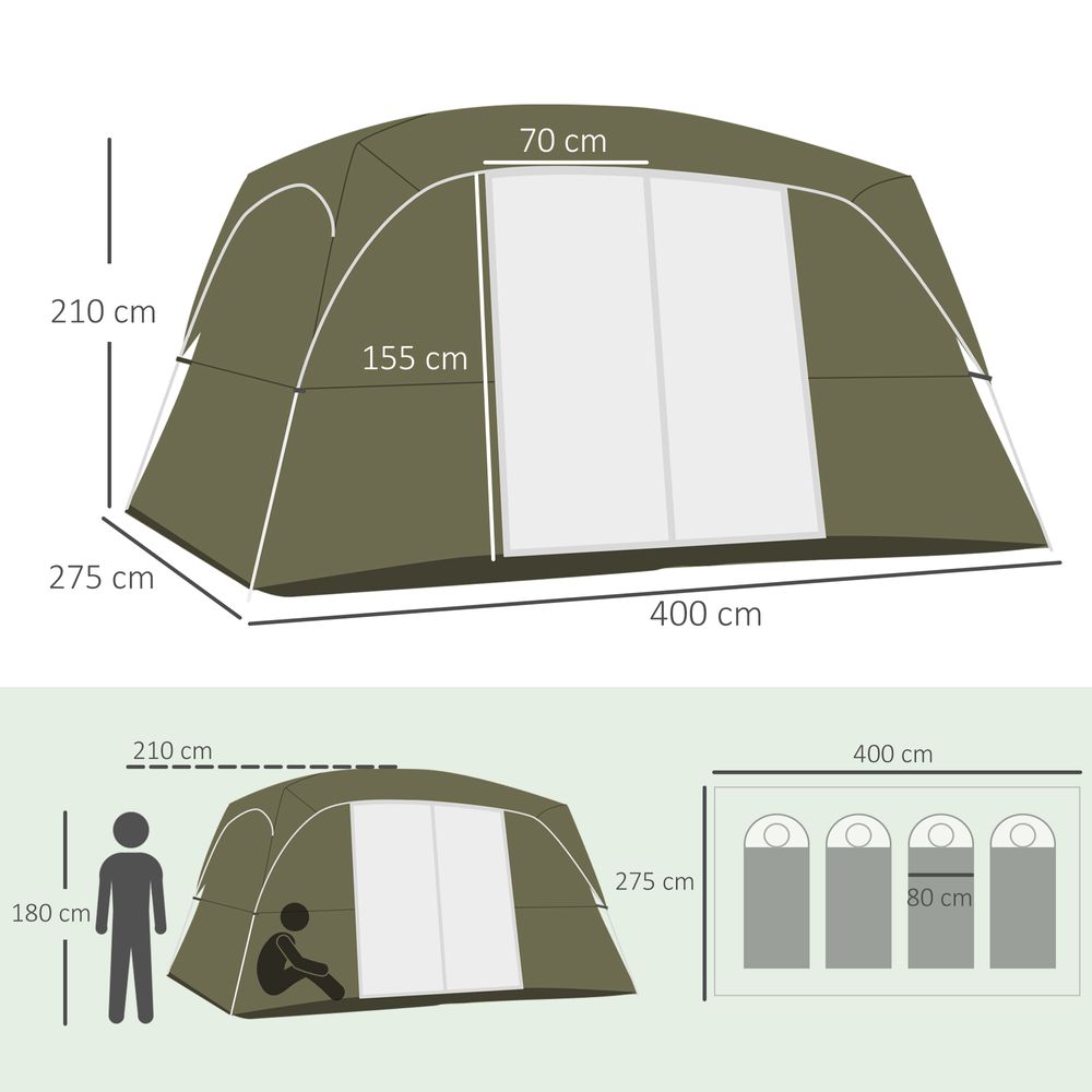 Camping Tent, Family Tent 4-8 Person 2 Room Easy Set Up, Green Outsunny - anydaydirect