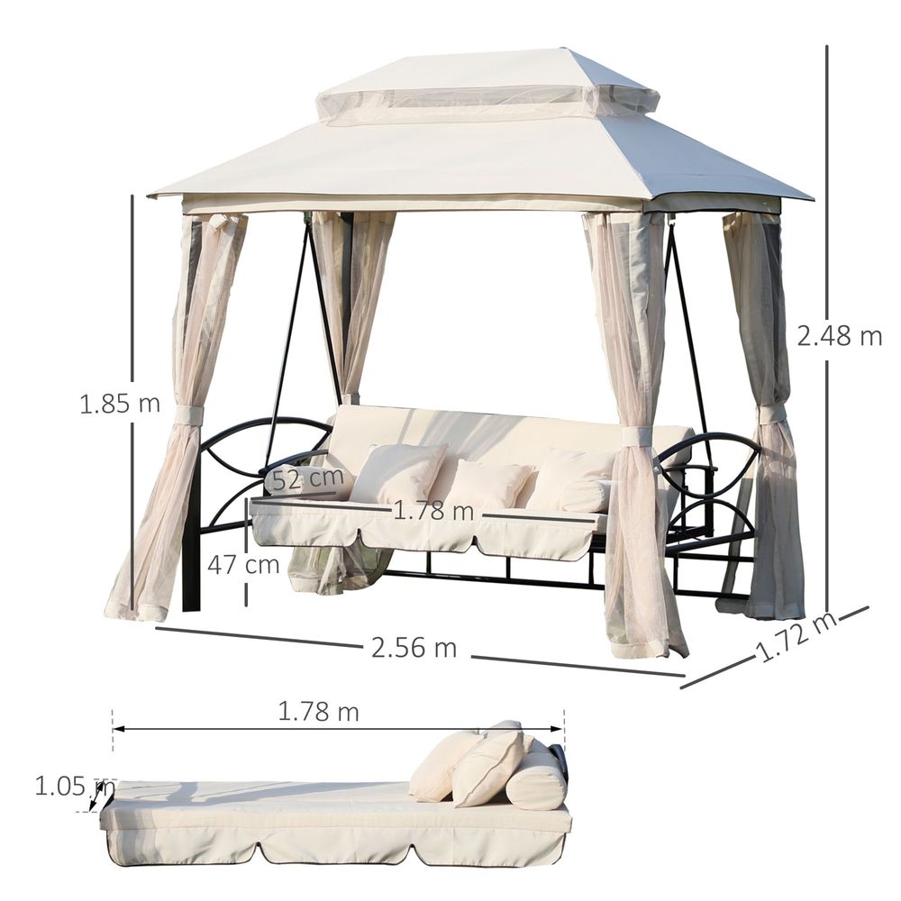 Outdoor 2-in-1 Convertible Swing Chair Bed 3 Seater Porch w/Nettings - anydaydirect