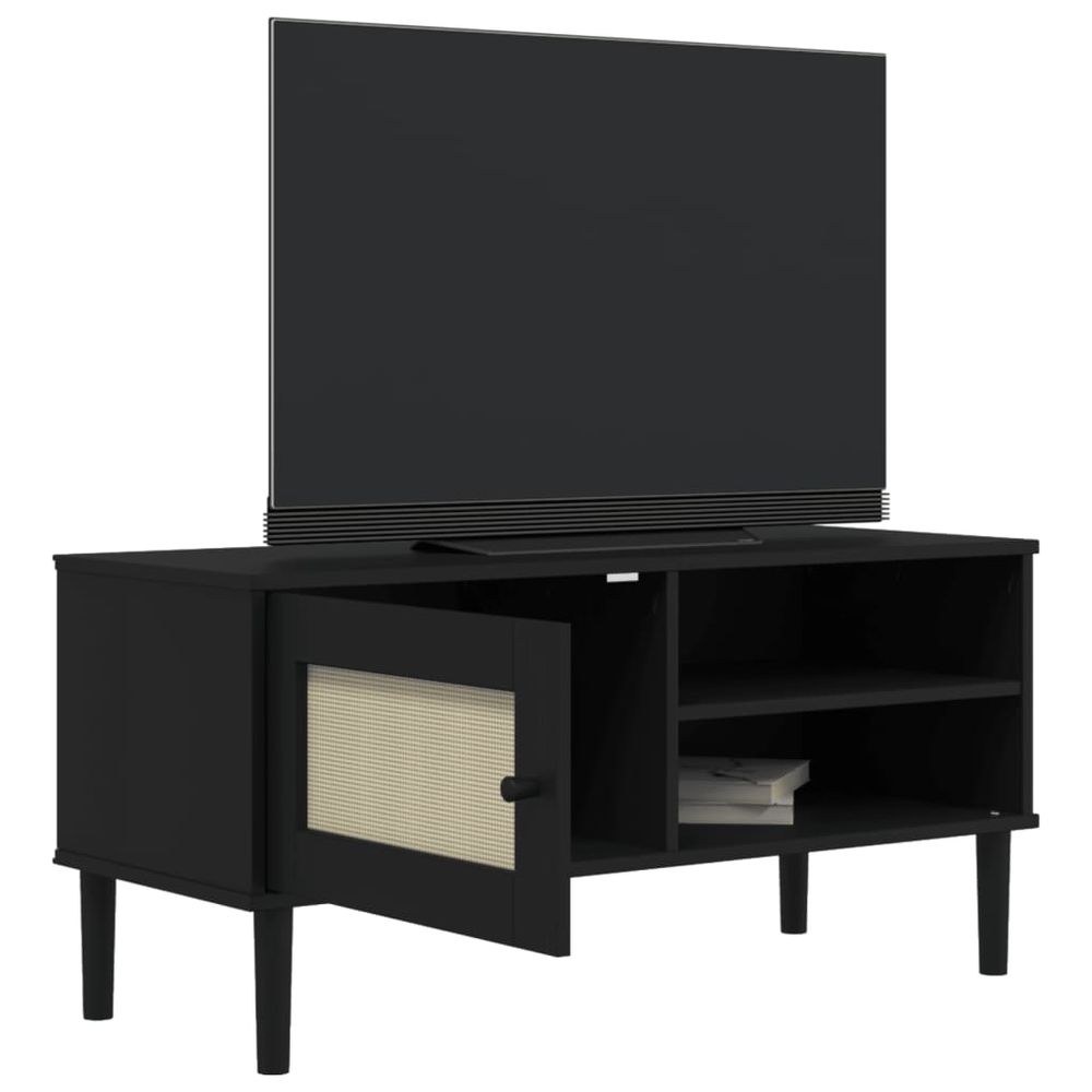 vidaXL TV Cabinet SENJA Rattan Look Black 106x40x49cm Solid Wood Pine - anydaydirect