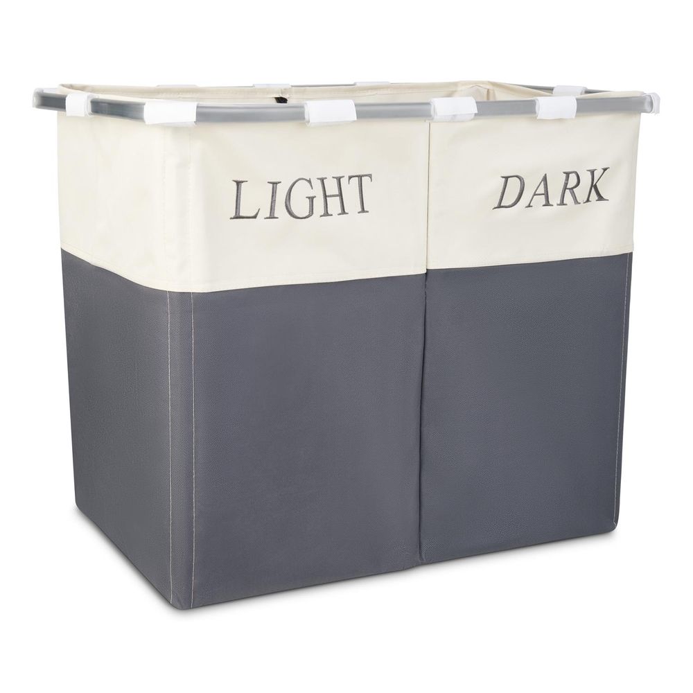 Lights and Darks Folding Laundry Sorter Basket Box Bag Bin Hamper Washing Cloths Storage 2 Compartments Metal - anydaydirect