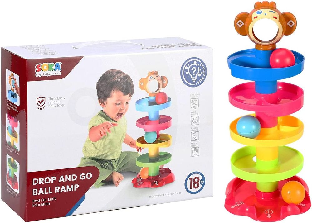 SOKA Drop and Go Ball Ramp 5 Layer Swirling Tower Baby Early Educational Toy - anydaydirect