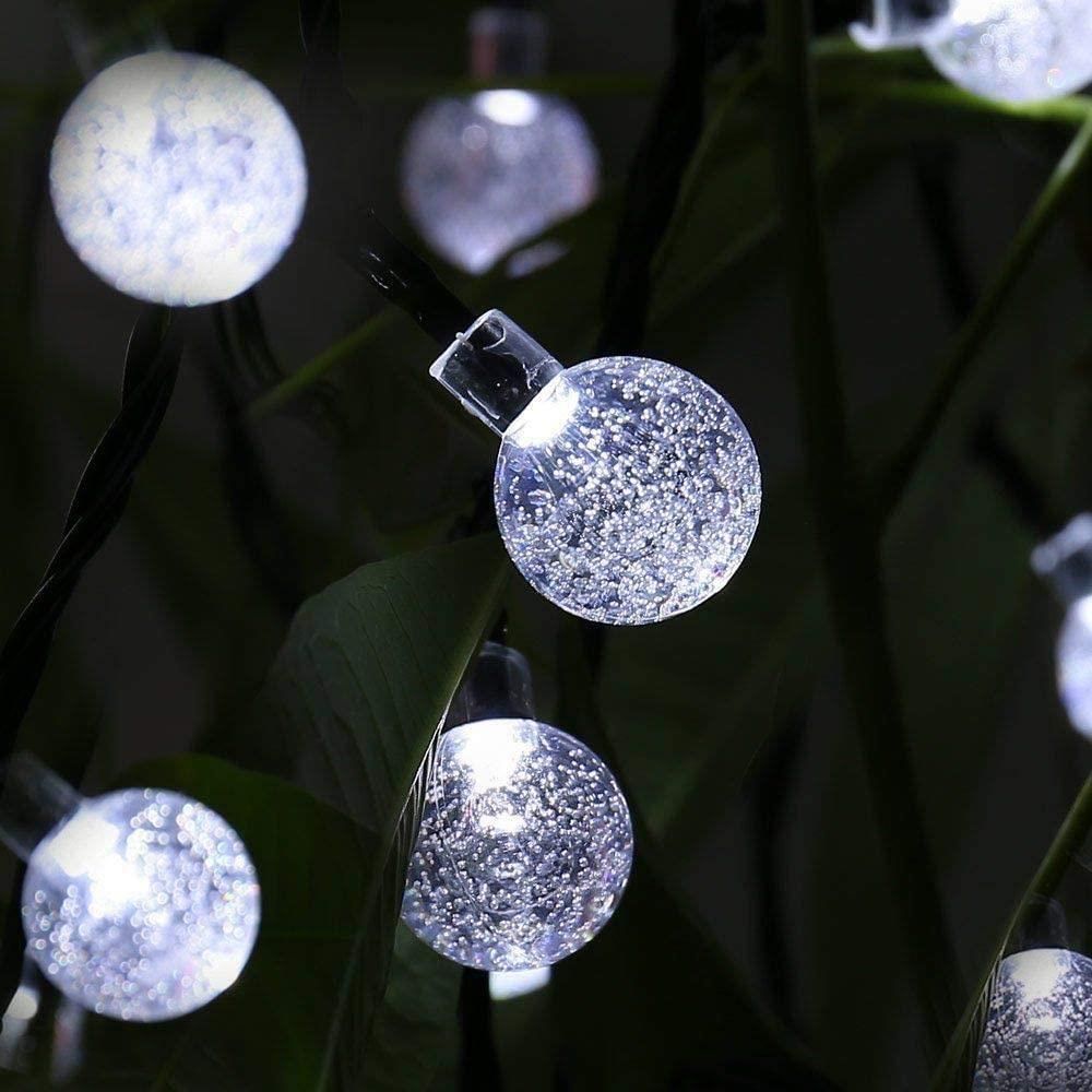 Planet Solar 30 White Crystal Retro Ball Solar Powered String Lights 6m - anydaydirect