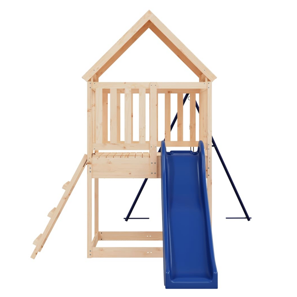 Playhouse with Slide Ladder Swing Solid Wood Pine - anydaydirect