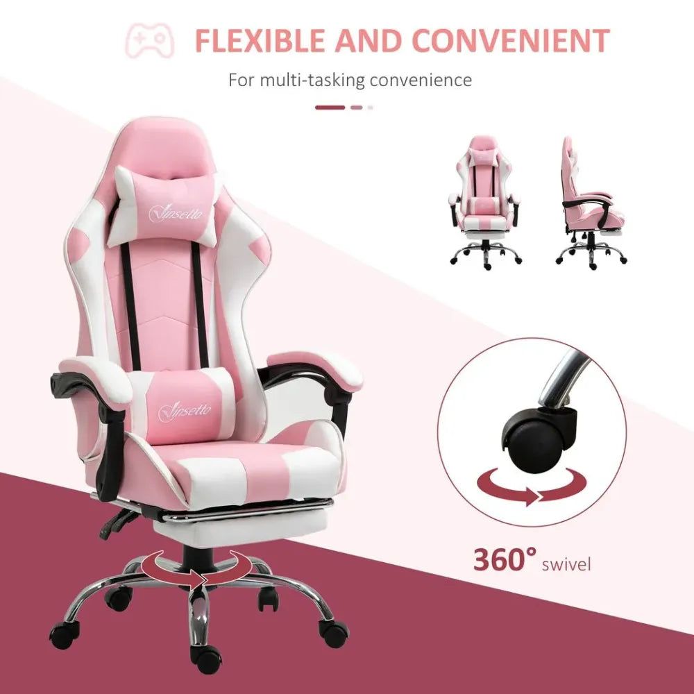 Racing Gaming Chair w/ Lumbar Support, Home Office Desk Gamer Recliner, Pink - anydaydirect