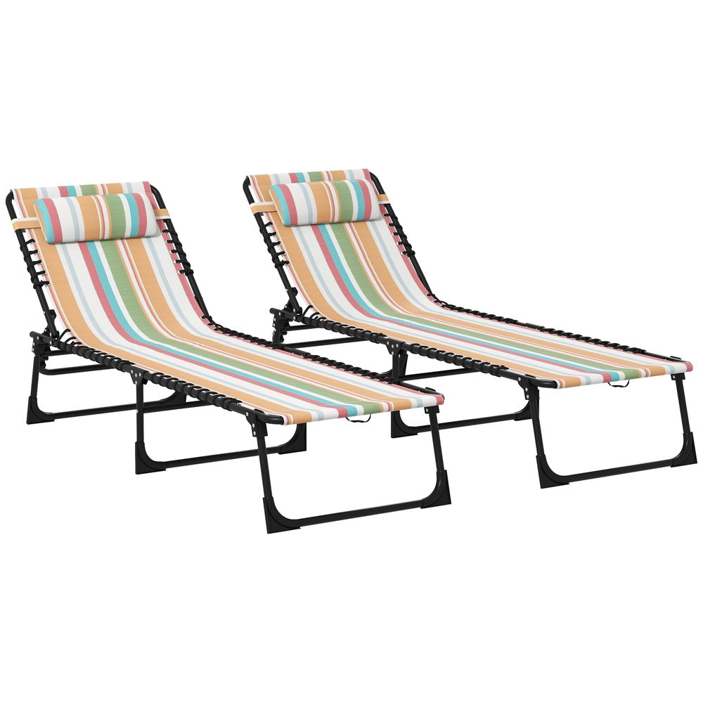 Outsunny 2 Pcs Folding Beach Chair Chaise Lounge 4 Adjustable Positions, Multi - anydaydirect