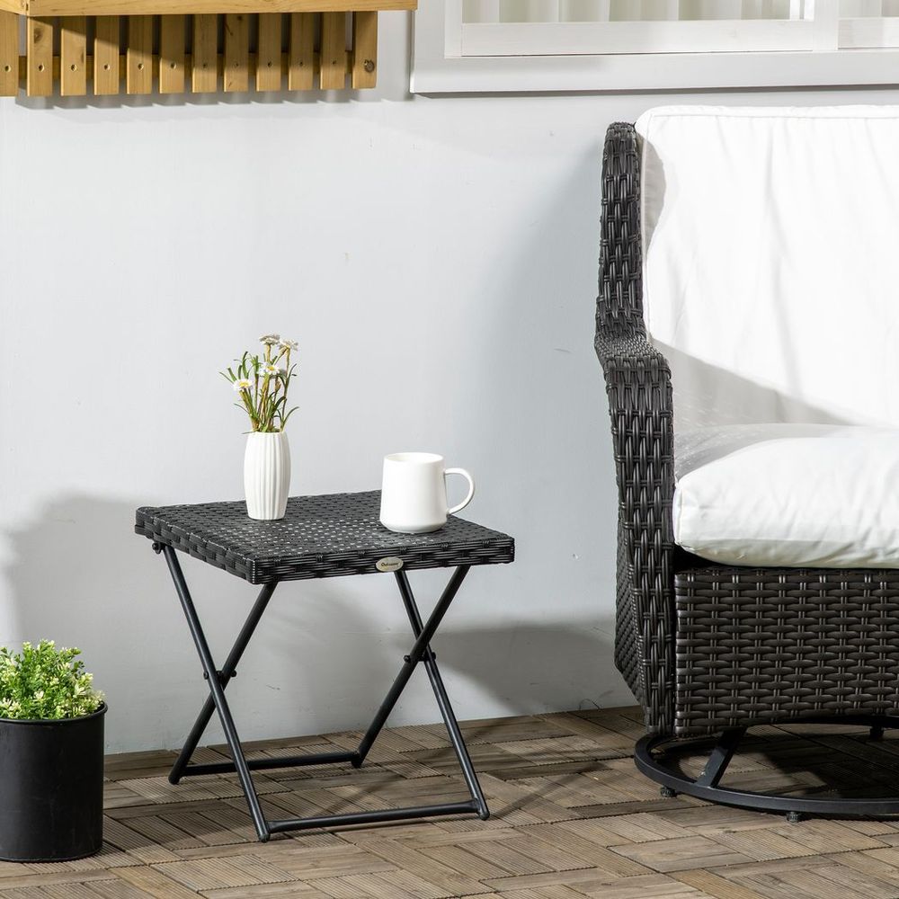Folding Square Rattan Coffee Table for Bistro Balcony Garden Outdoor Black - anydaydirect