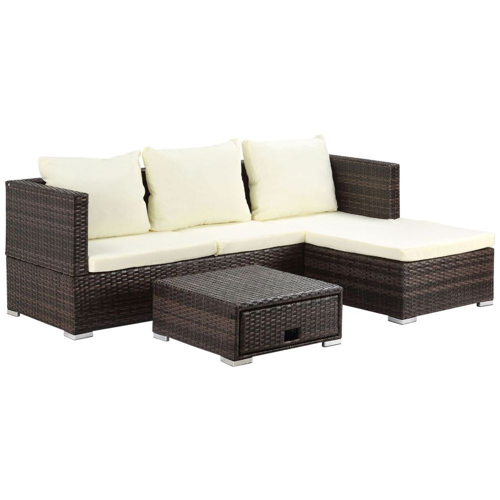 Rattan Garden Sofa Set Storage Table Wicker Patio Lounger 4-Seater Brow - anydaydirect