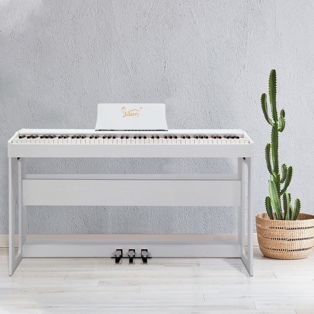Glarry GDP-104 88 Keys Full Weighted Keyboards Digital Piano with Furniture Stand, Power Adapter, Triple Pedals, Headphone, for All Experience Levels White - anydaydirect
