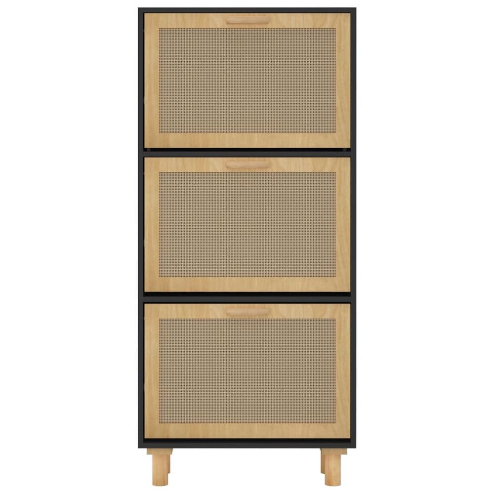 Shoe Cabinet Black 52x25x115 cm Engineered Wood&Natural Rattan - anydaydirect