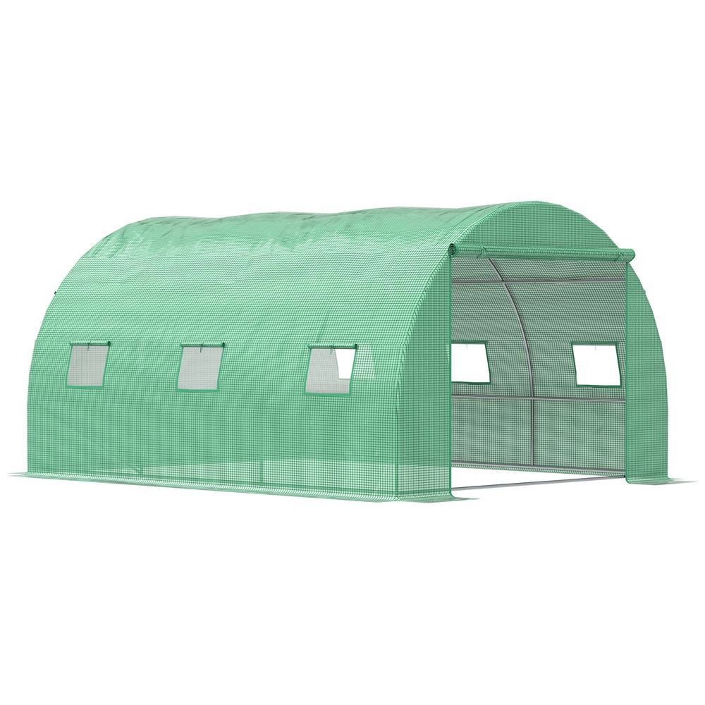 4x3x2m Tunnel Greenhouse Walk-In Hot House Roll Up Door & 6 Windows-Green - anydaydirect