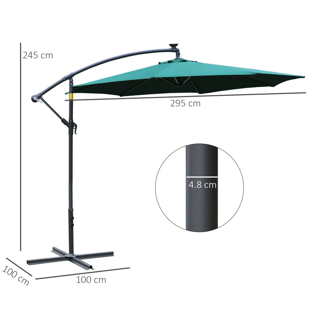 3(m) LED Patio Banana Umbrella Cantilever Parasol w/ Crank, Green Outsunny - anydaydirect