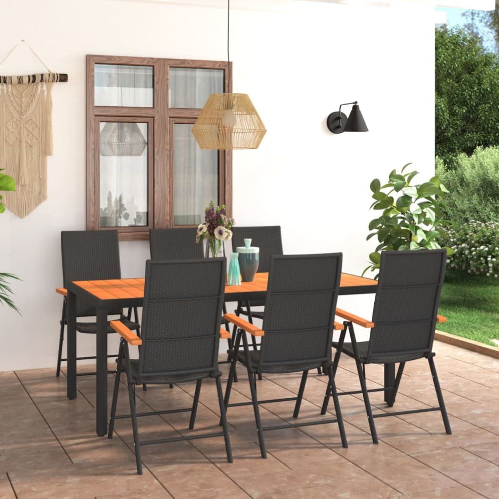 7 Piece Garden Dining Set Black and Brown - anydaydirect