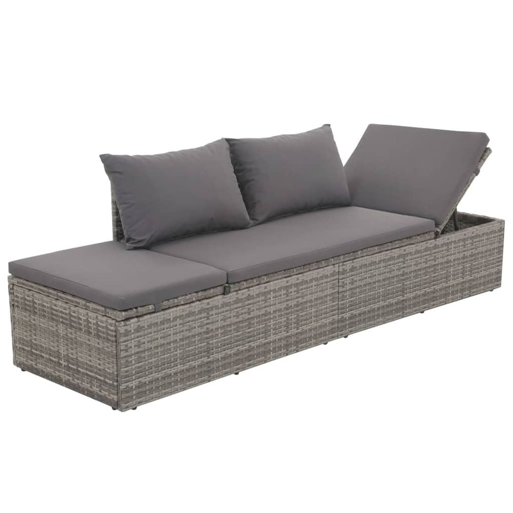 Outdoor Lounge Bed with Cushion & Pillows Poly Rattan Grey - anydaydirect