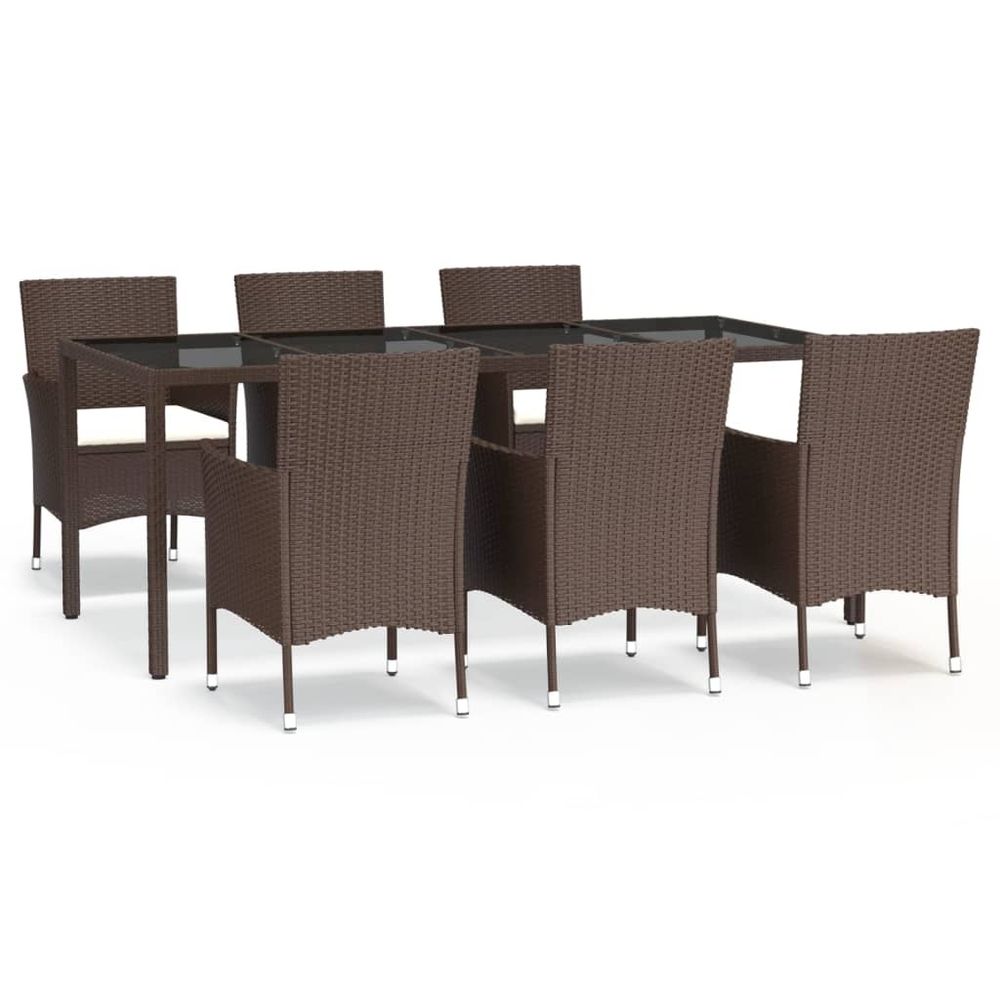 7 Piece Garden Dining Set with Cushions Brown Poly Rattan - anydaydirect