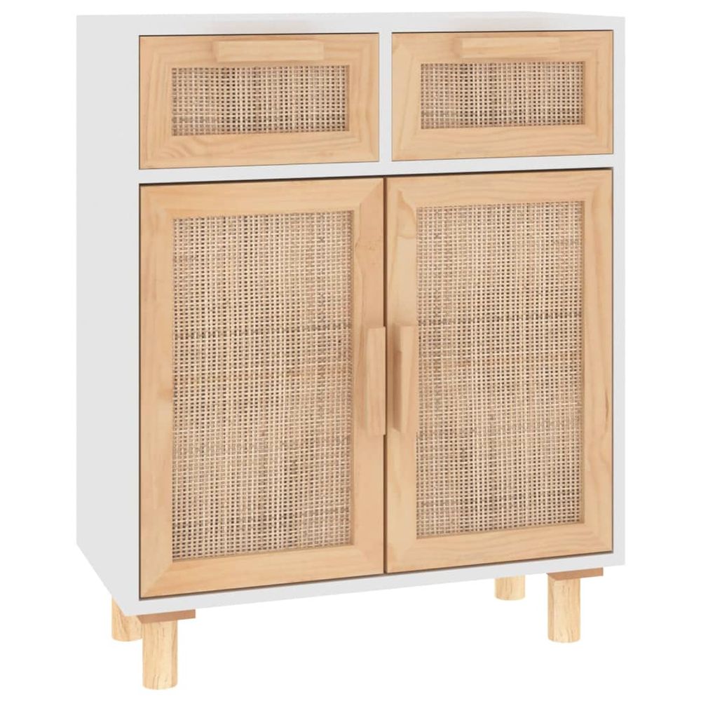 Sideboard White 60x30x75 cm Solid Wood Pine and Natural Rattan - anydaydirect