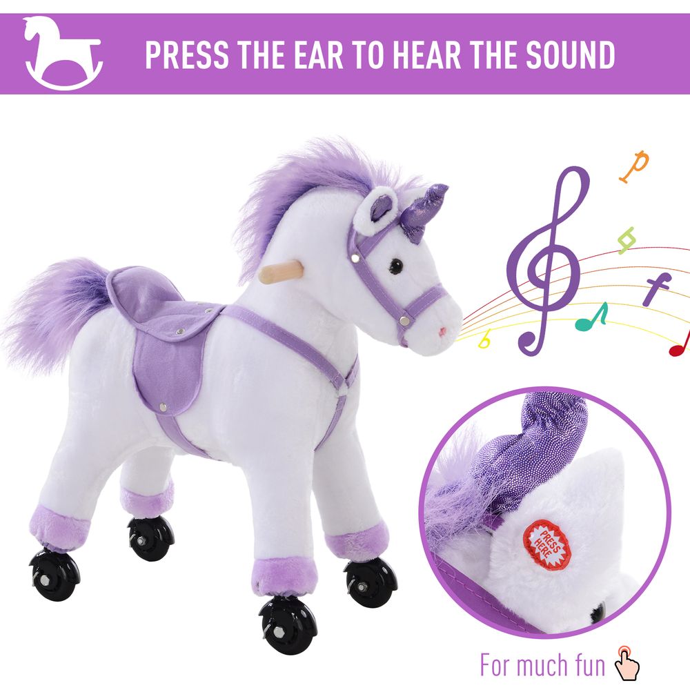 Kids Plush Ride-On Unicorn Walking Horse Toy Realistic Sound Handlebar - anydaydirect