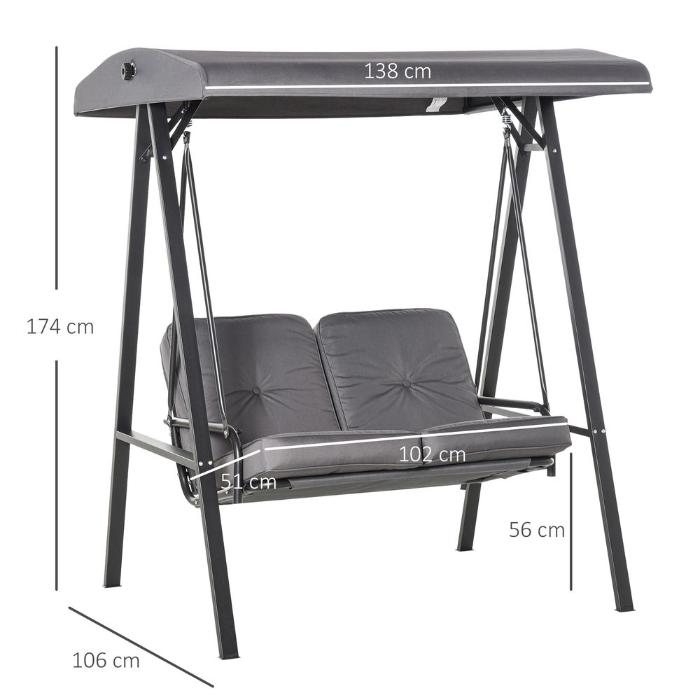2 Seater Covered Swing Chair Lounger with Cushion Tilt Canopy - anydaydirect