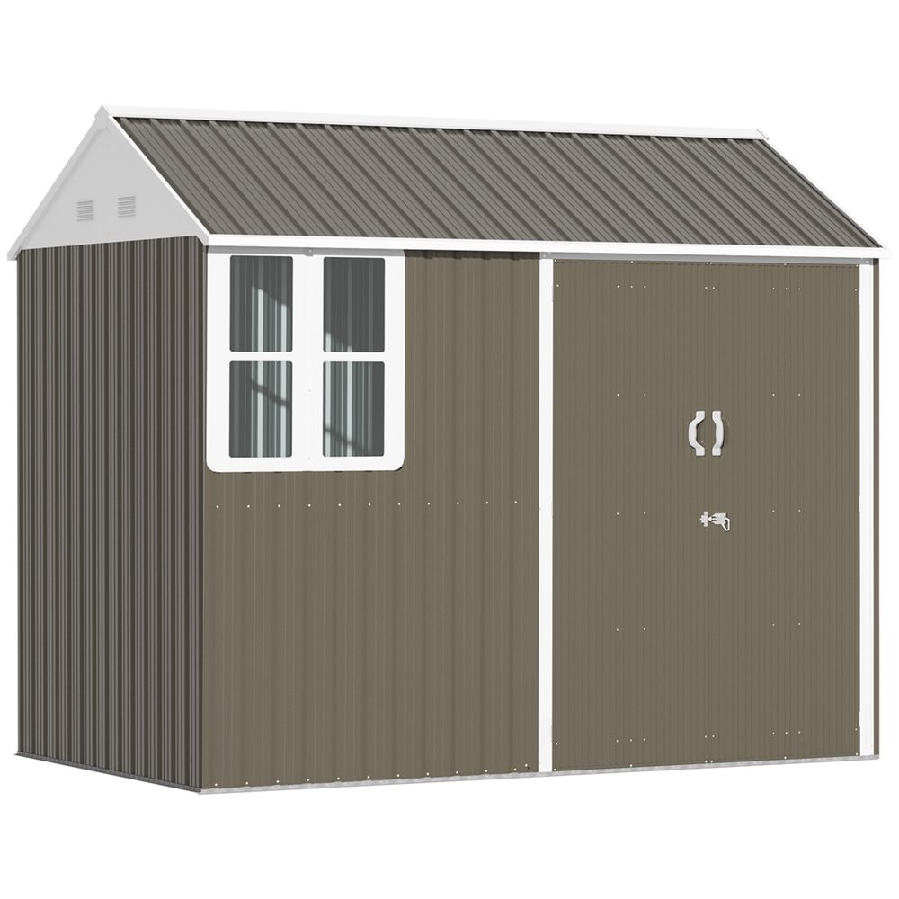Outsunny 8x6ft Metal Garden Shed Outdoor Storage Shed w/ Doors Window, Grey - anydaydirect
