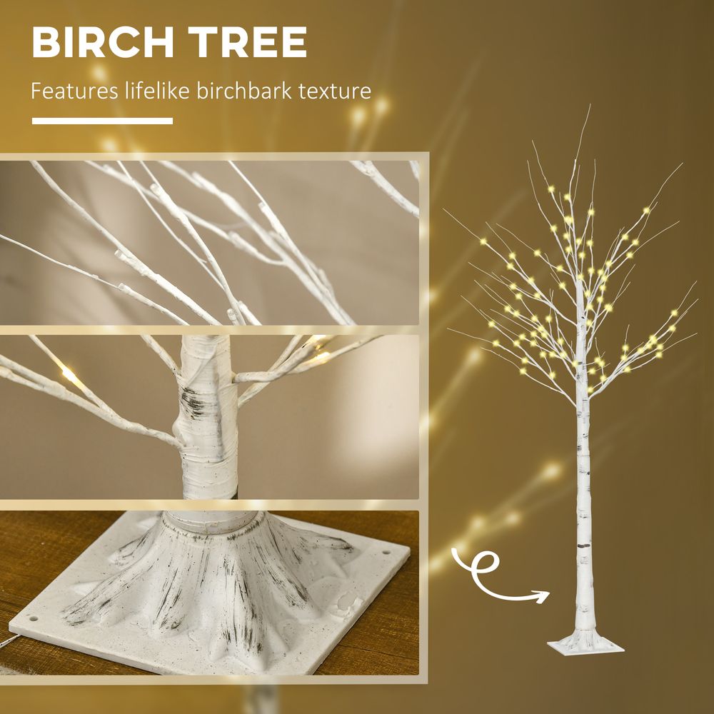 6ft Artificial White Birch Tree Light  96 Warm White Pre-Lit LED Light HOMCOM - anydaydirect