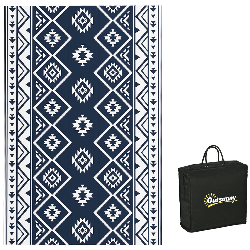 Outsunny Reversible Waterproof Outdoor Rug W/ Carry Bag, 182 x 274cm, Dark Blue - anydaydirect