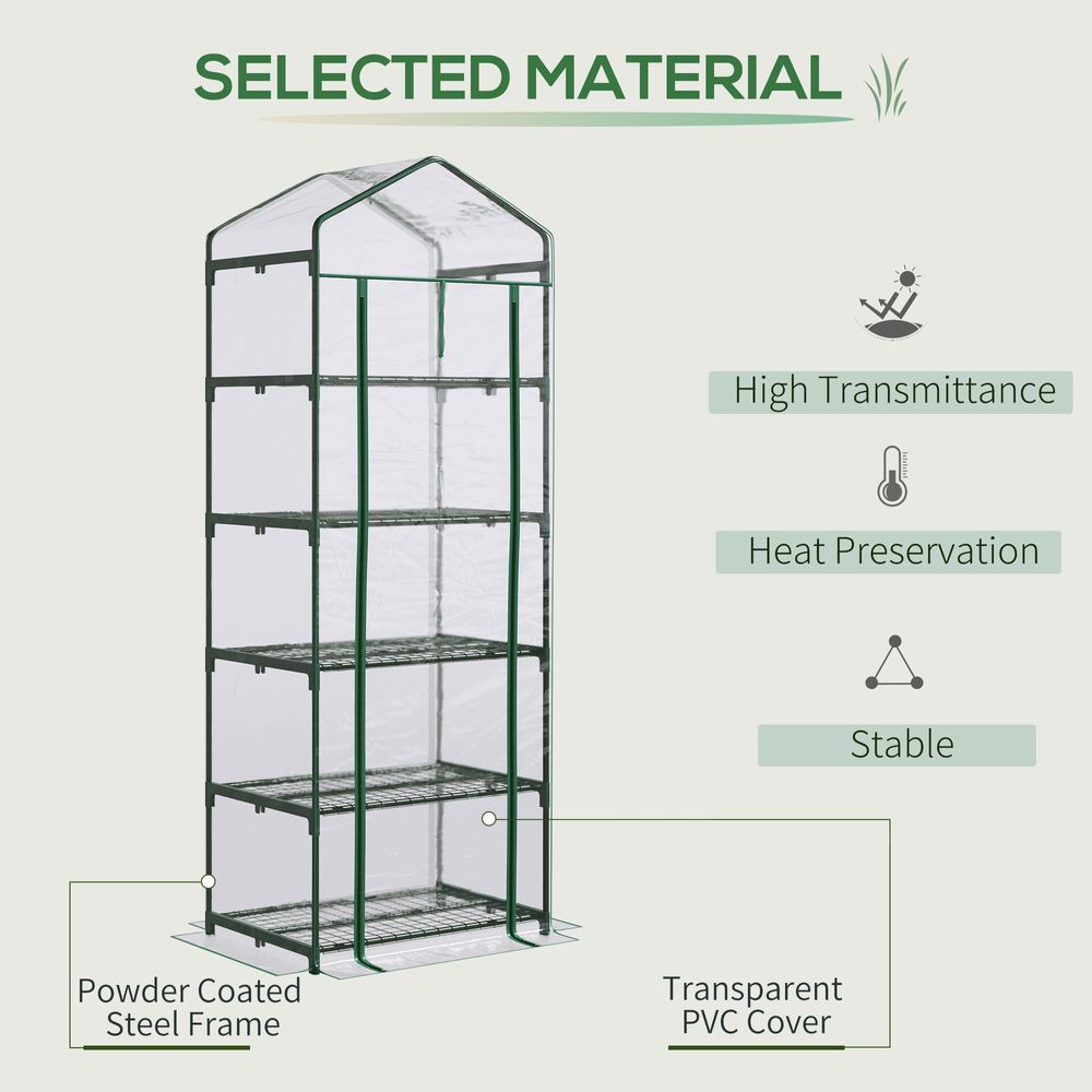 5 Tier Greenhouse OutdoorPortable Shed Metal Frame Transparent 69x49x193cm - anydaydirect