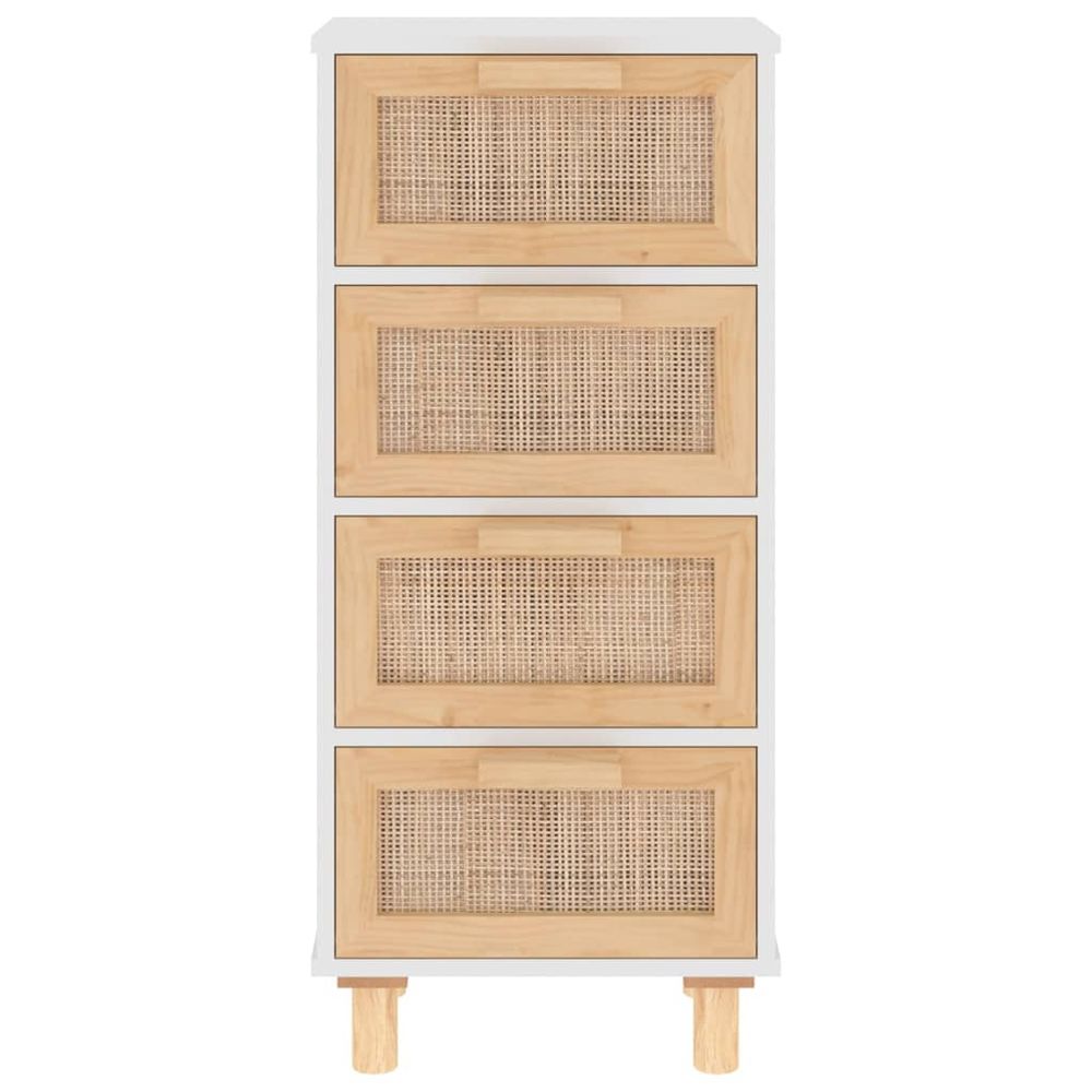 Sideboard White 40x30x90 cm Solid Wood Pine and Natural Rattan - anydaydirect