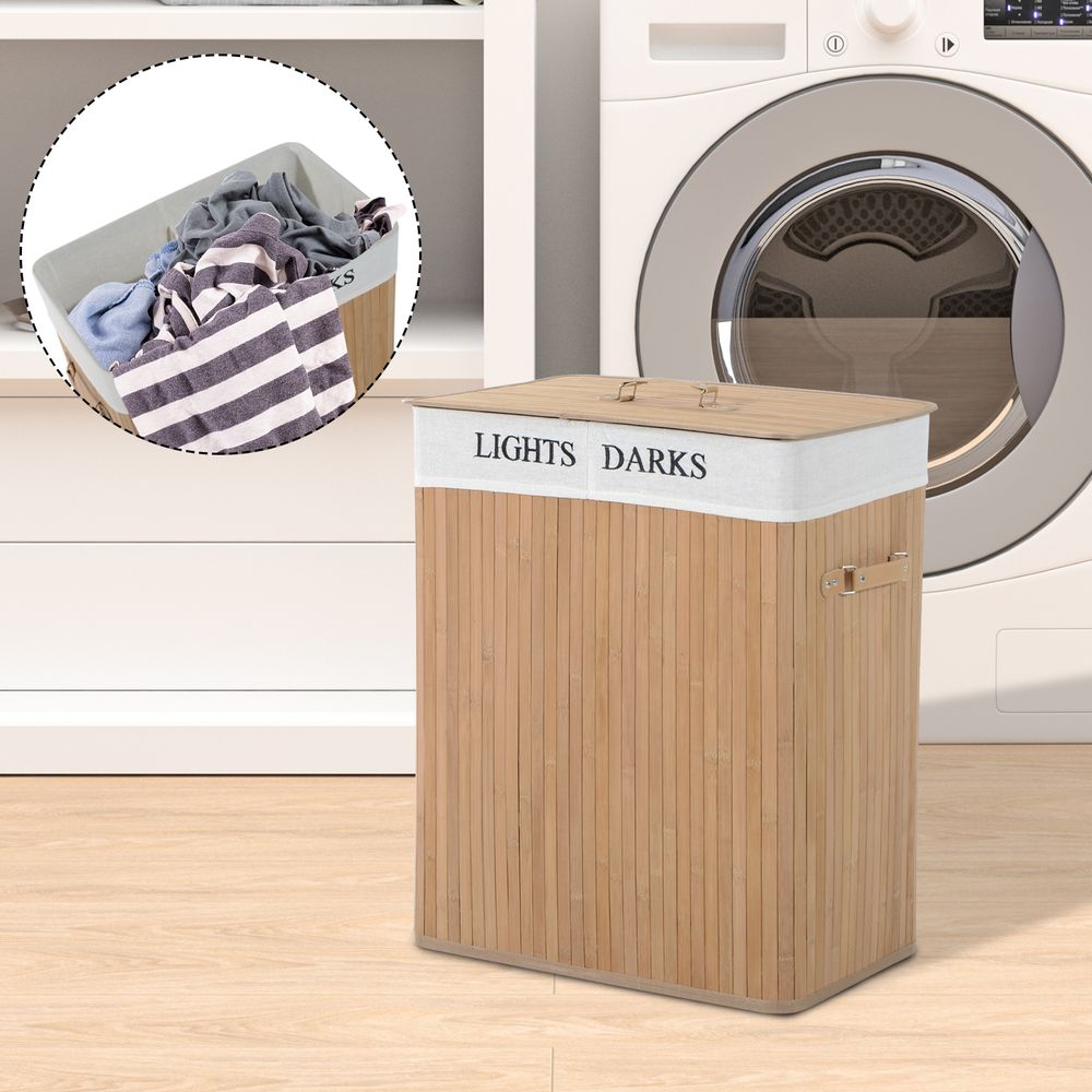 Bamboo Laundry Basket Collapsible Washing Bin Storage Box W/Lid - anydaydirect