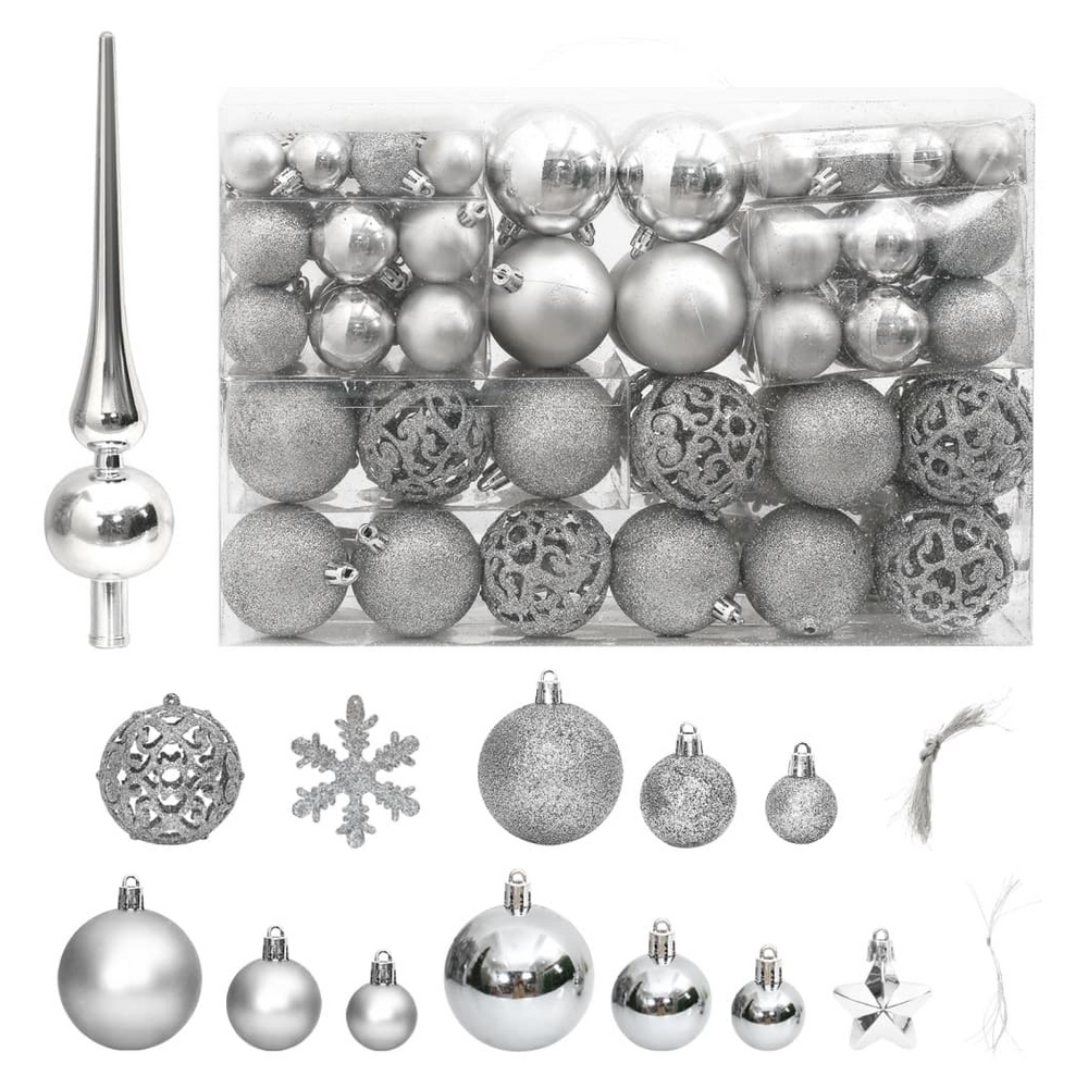 vidaXL 111 Piece Christmas Bauble Set Silver Polystyrene - anydaydirect