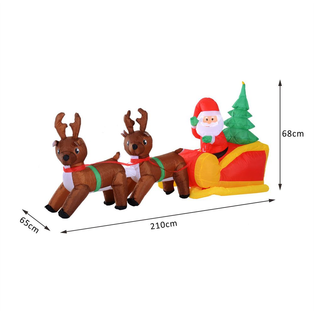 HOMCOM Inflatable Self-inflating Santa Sleigh Reindeer Christmas Outdoor - anydaydirect