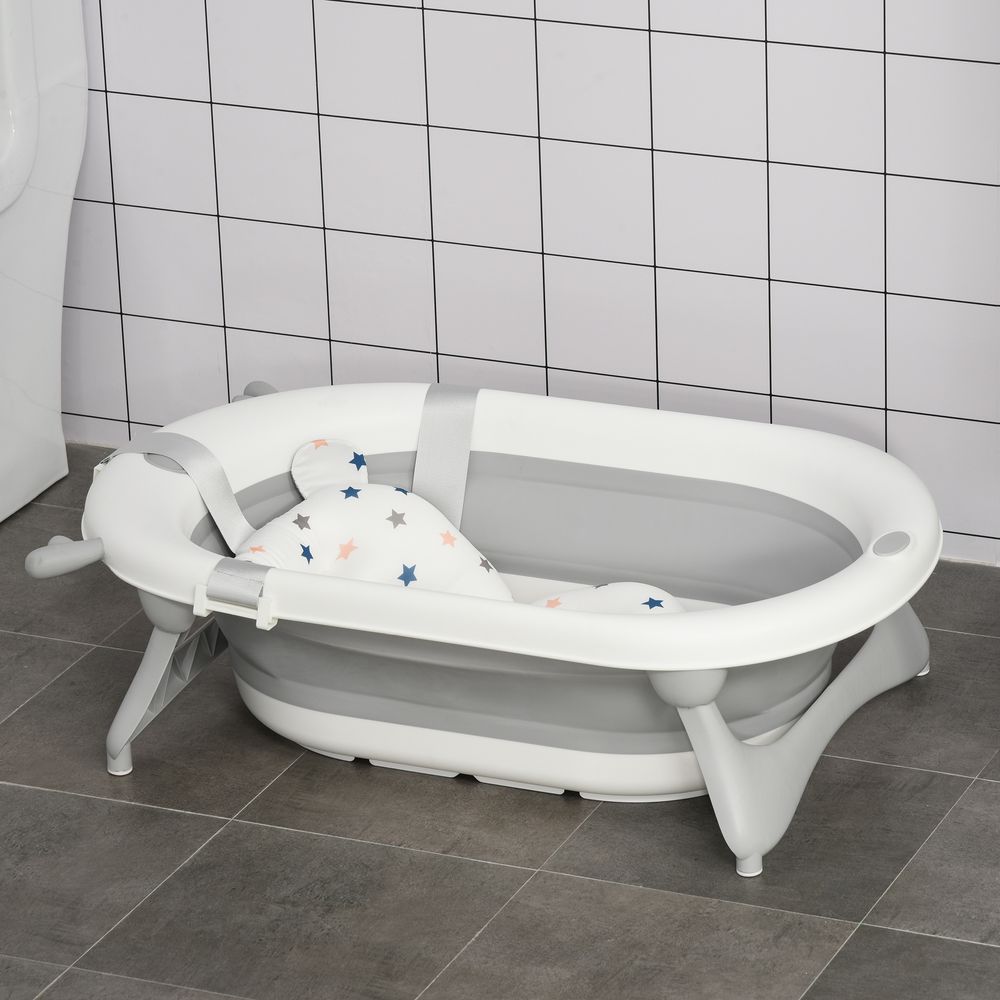 Foldable Baby Bath Tub Ergonomic with Temperature-Induced Water Plug - anydaydirect