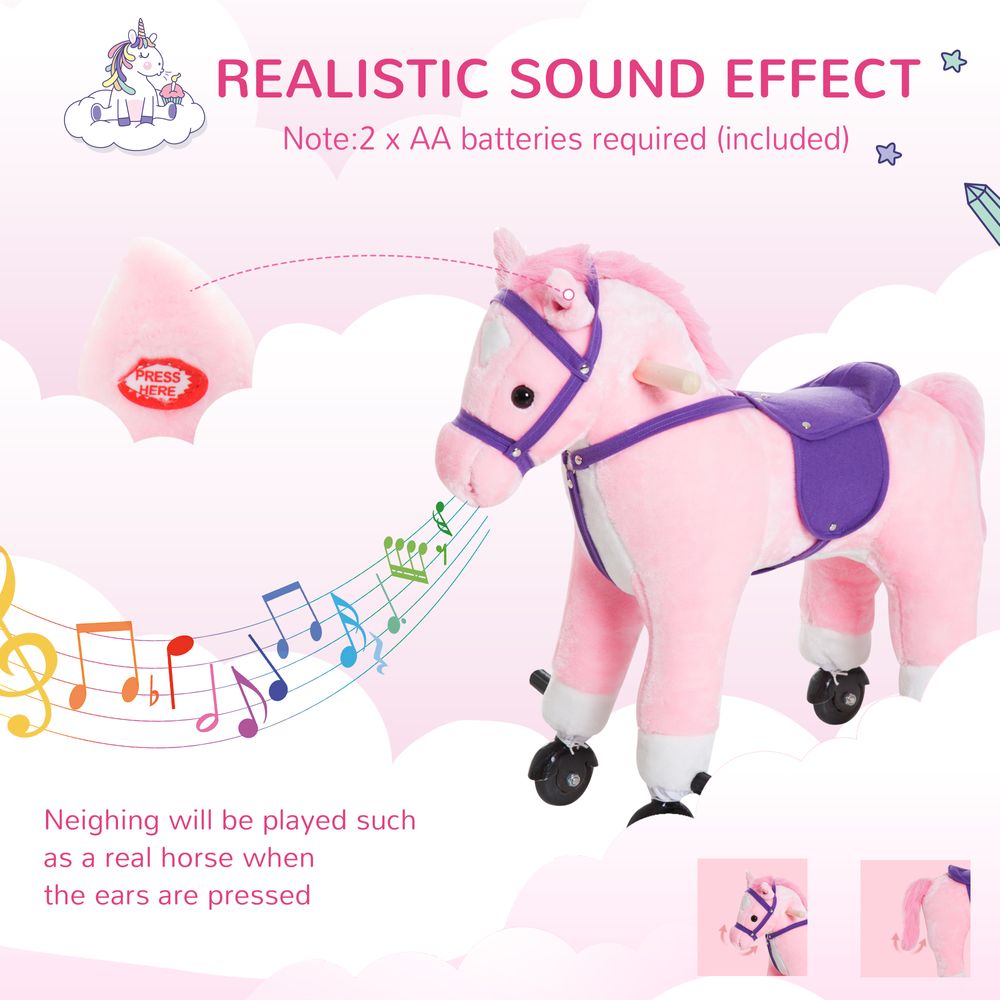 Wheeled Rocking Horse Ride on Rocker Children Riding Toy Plush Sound HOMCOM - anydaydirect