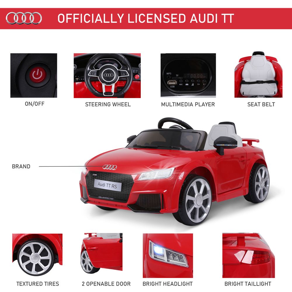 12V Battery Licensed Audi TT Ride On Car w/ Remote Headlight MP3 Red - anydaydirect