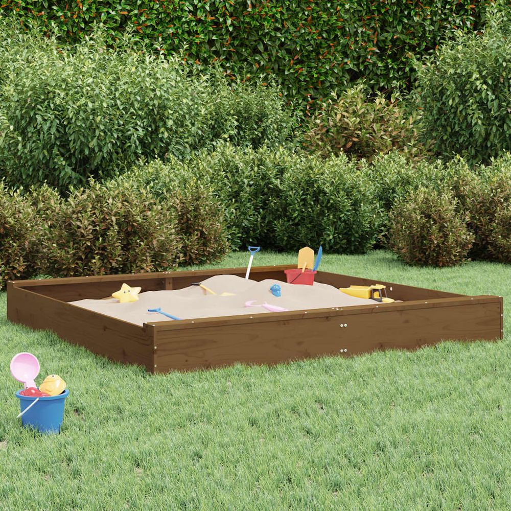 vidaXL Sandbox with Seats Honey Brown Square Solid Wood Pine - anydaydirect