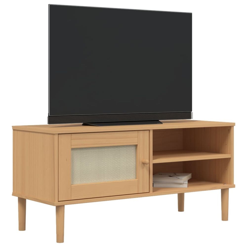 vidaXL TV Cabinet SENJA Rattan Look Brown 106x40x49cm Solid Wood Pine - anydaydirect