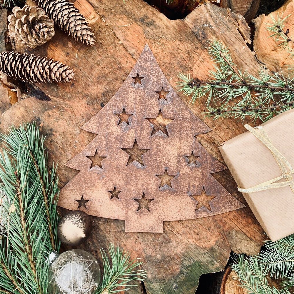 Rustic Rusty CHRISTMAS TREE Plaque Sign Home decoration - anydaydirect