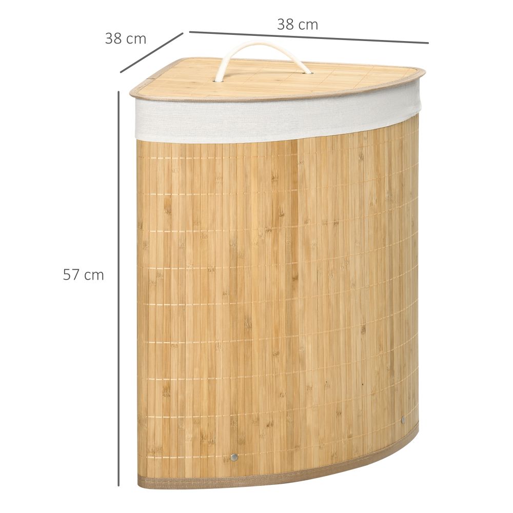 55L Bamboo Corner Laundry Hamper Bamboo Laundry Basket 38x38x57cm HOMCOM - anydaydirect