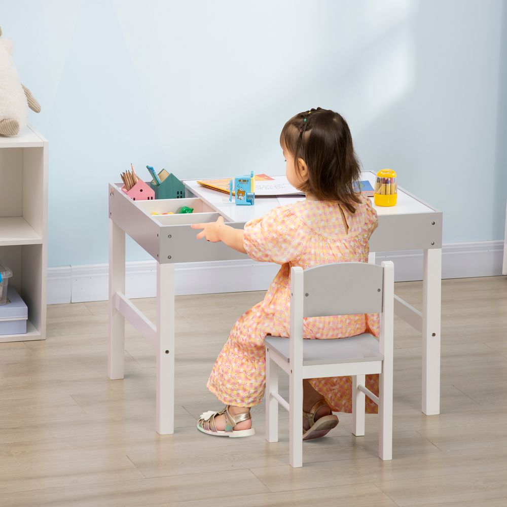 Kids Table and Chair Set Toddler Desk and Chair Set w/ Storage - Grey - anydaydirect