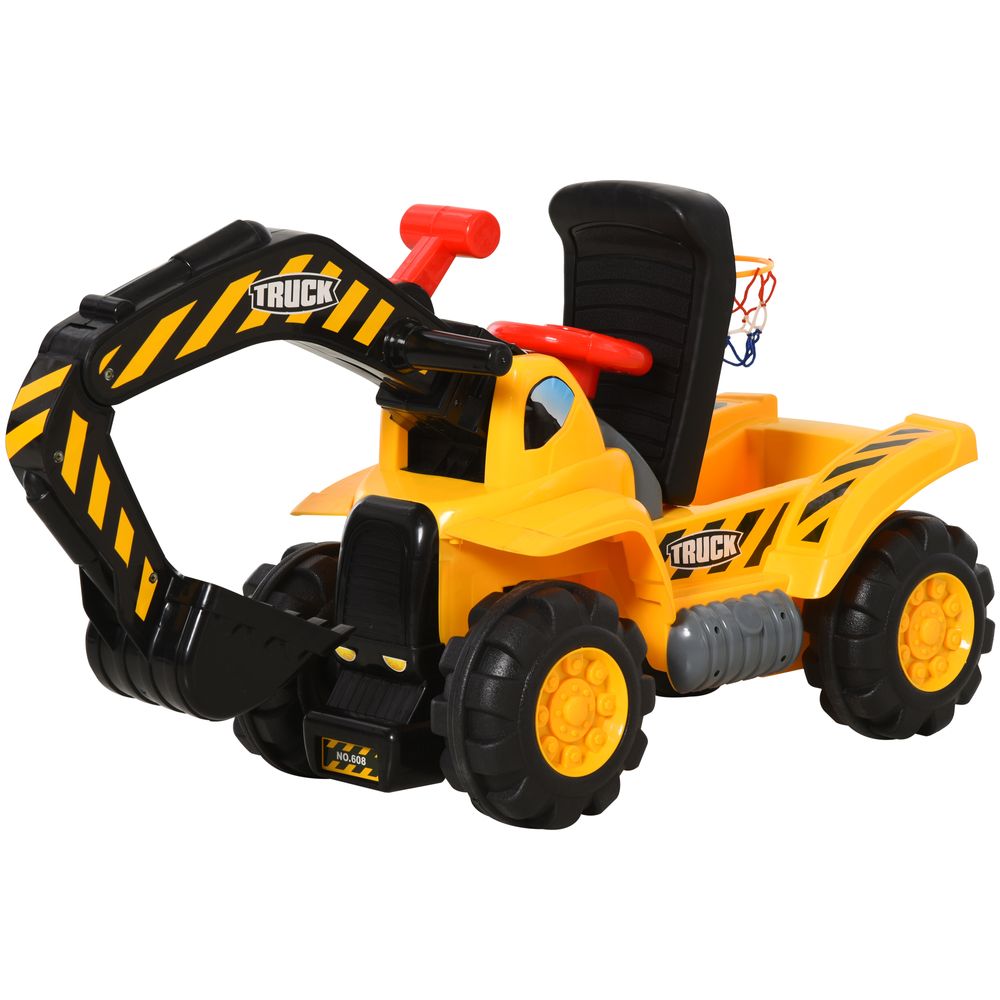 3-In-1 Kids Ride-On Tractor Scooter w/ Storage Basketball Net 3-8 Yrs HOMCOM - anydaydirect
