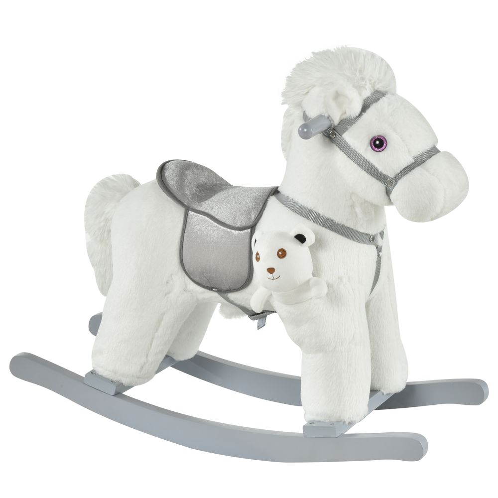 Kids Plush Ride-On Rocking Horse with Plush Toy Sound Handle Grip HOMCOM - anydaydirect