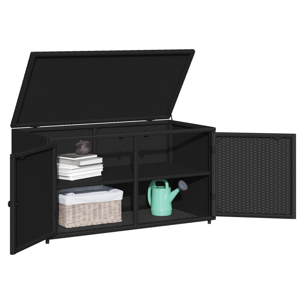 vidaXL Garden Storage Cabinet Black 110x55x60.5 cm Poly Rattan - anydaydirect