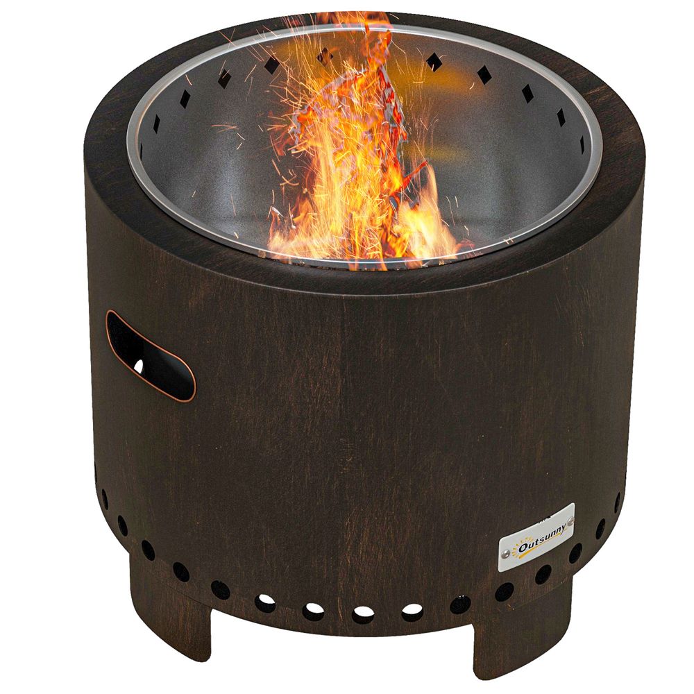 Outsunny 45cm Smokeless Wood Burning Firepit Metal Fire Pit, Black - anydaydirect
