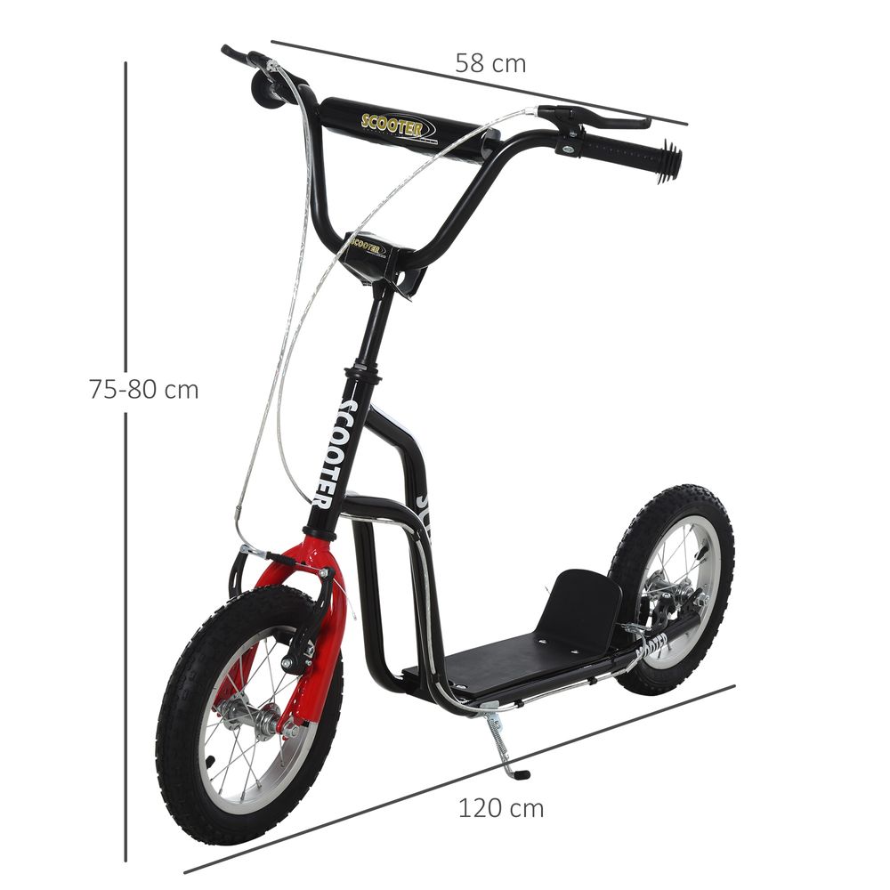 HOMCOM 75-80cm Kids Kick Scooter Adjustable Handlebar Inflatable Wheels Black - anydaydirect