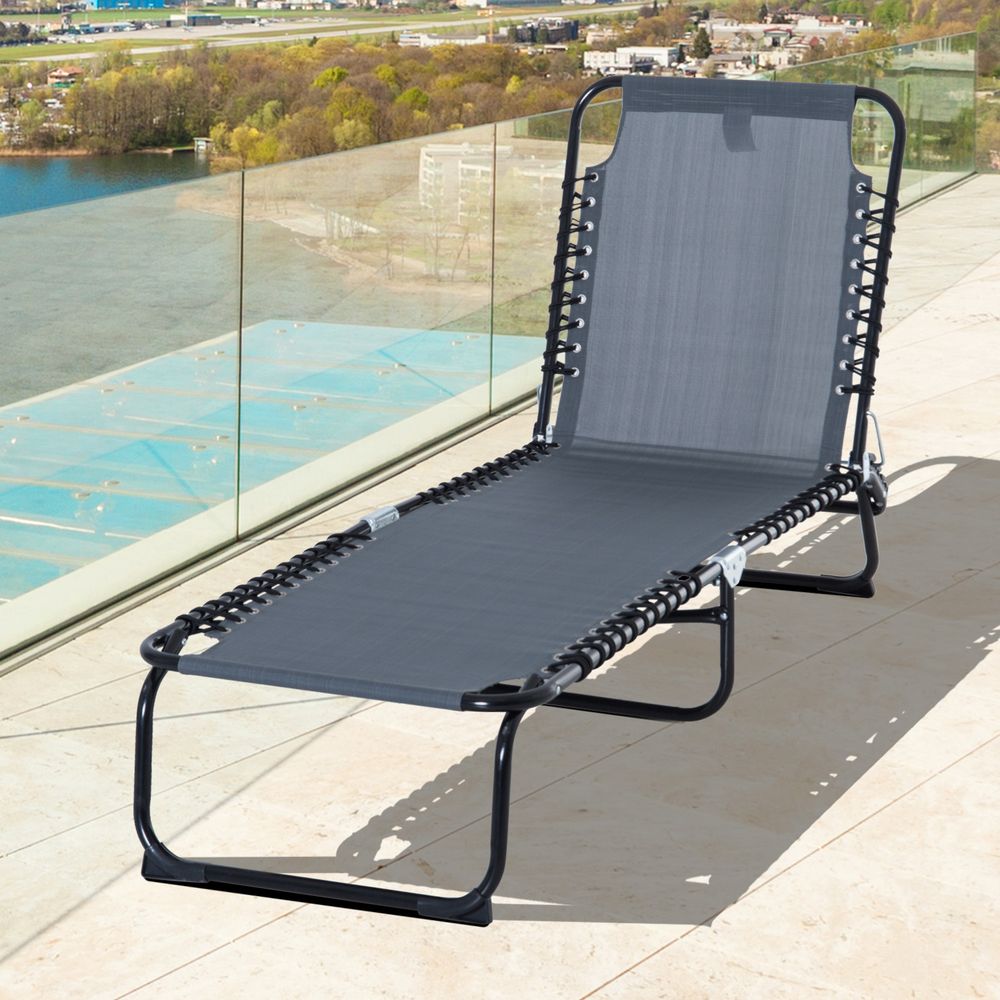 Foldable Sun Lounger Deck Beach Reclining Seat Bed Garden Chair Outsunny - anydaydirect