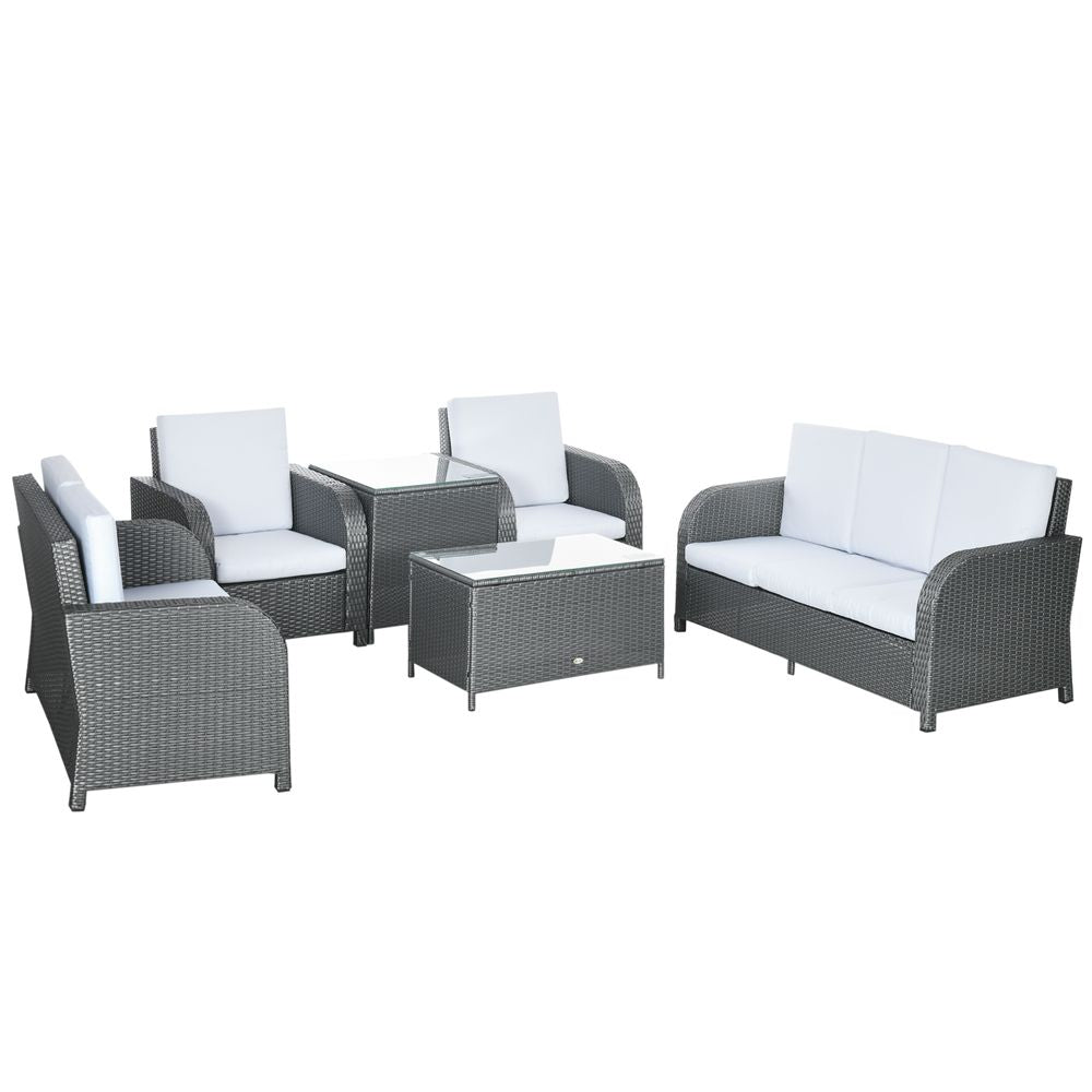 Outsunny 6 Piece Rattan Garden Furniture Set with Sofa, Glass Table, Grey - anydaydirect