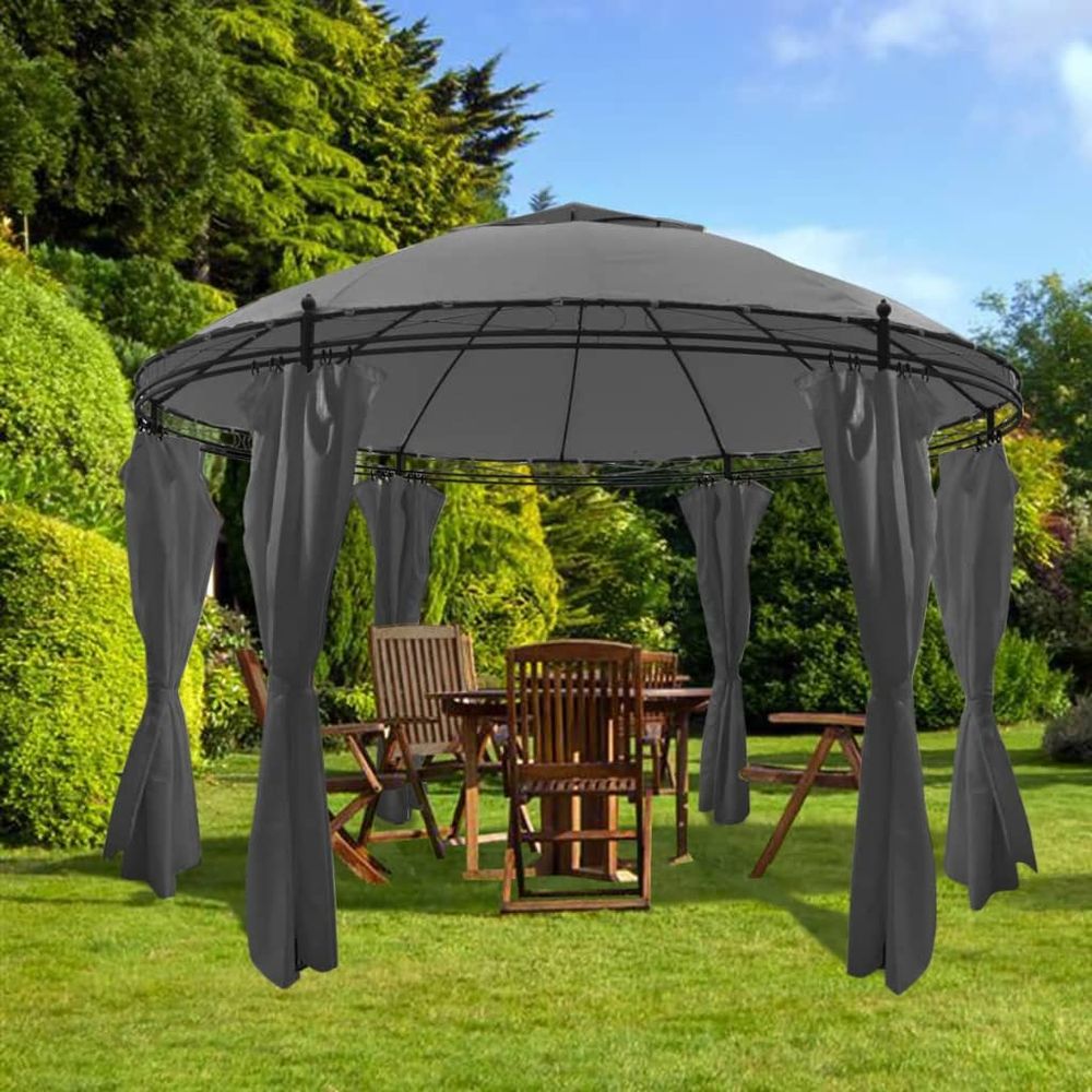 Gazebo with Curtains Round 3.5x2.7 m Anthracite - anydaydirect