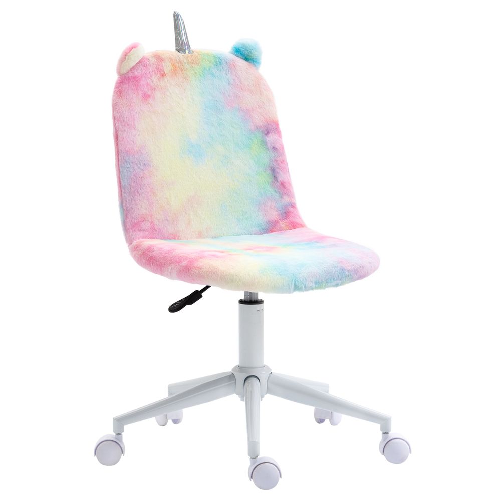 Vinsetto Fluffy Unicorn Office Chair w/ Swivel Wheel, Cute Desk Chair, Rainbow - anydaydirect