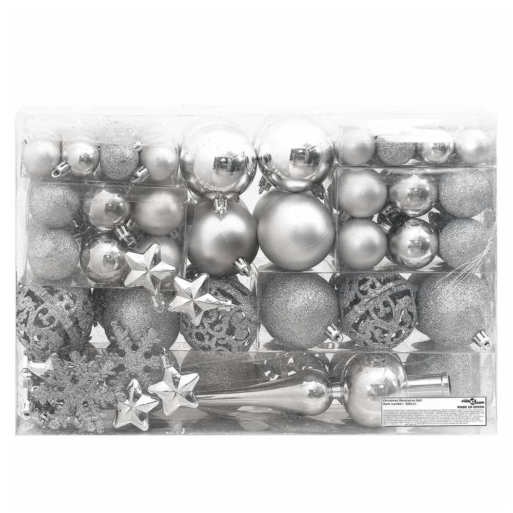 vidaXL 111 Piece Christmas Bauble Set Silver Polystyrene - anydaydirect